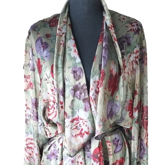 RARE Vintage Stephanie Buffington Sage Green Sheer Floral Kimono /Robe Size M/L - Picture 3 of 12